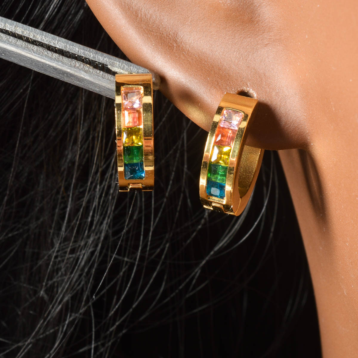 1 Set Multicolor Zirconia Design Hoop Earrings